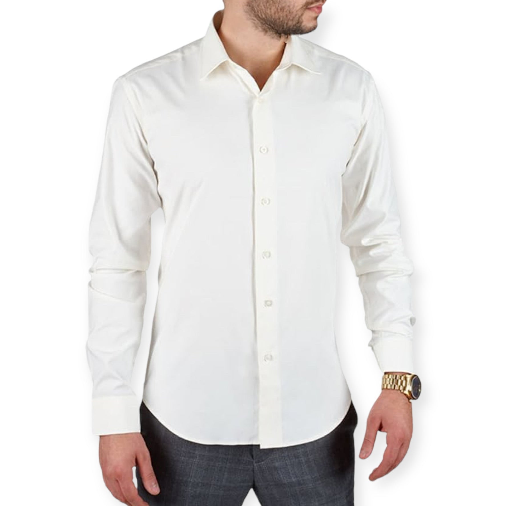 AMANTI: Slim Dress Shirt Off-White